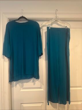 Women's Teal Relaxed Top & Wide-Leg Pants Set